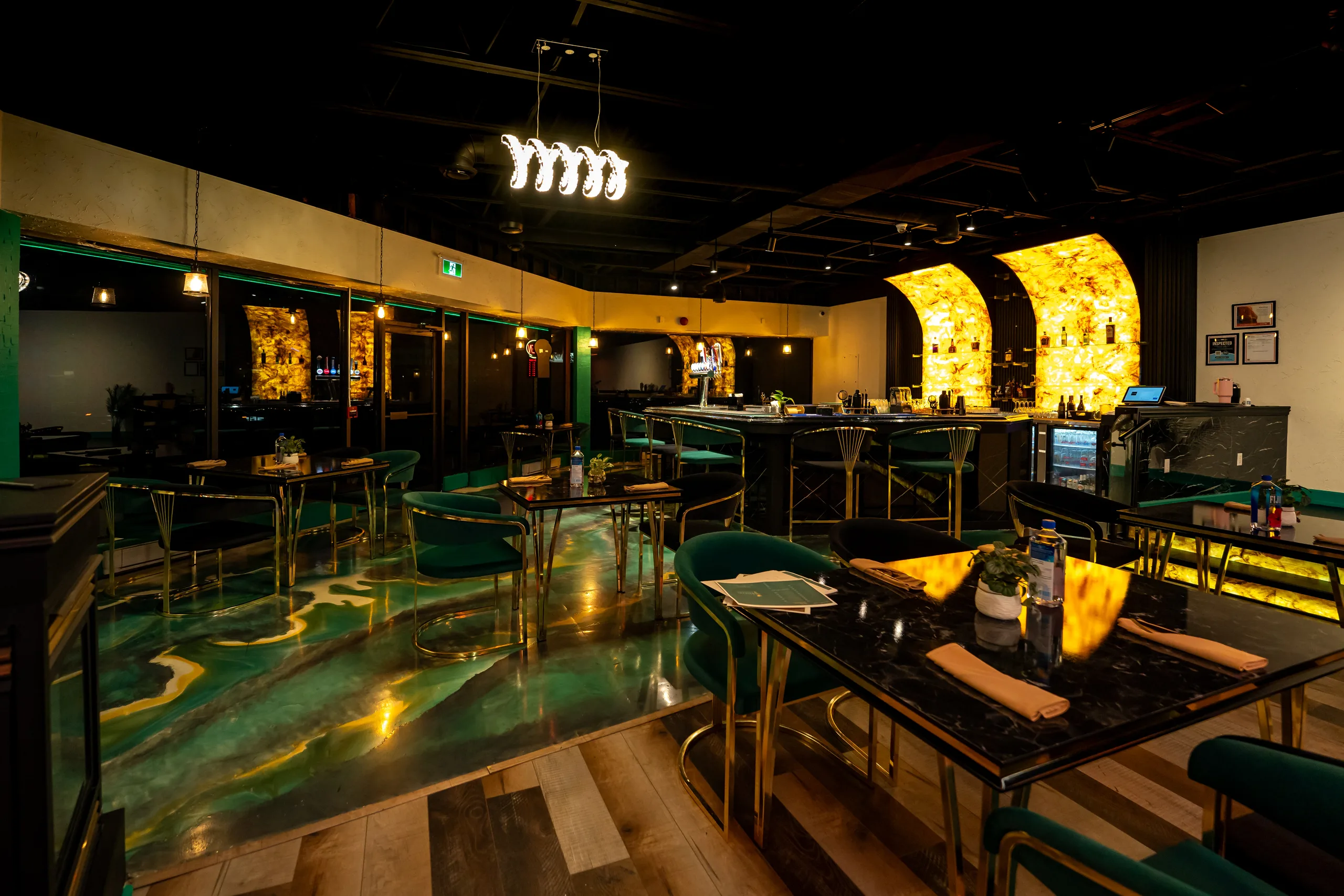 The lounge at Il Forno in warm light